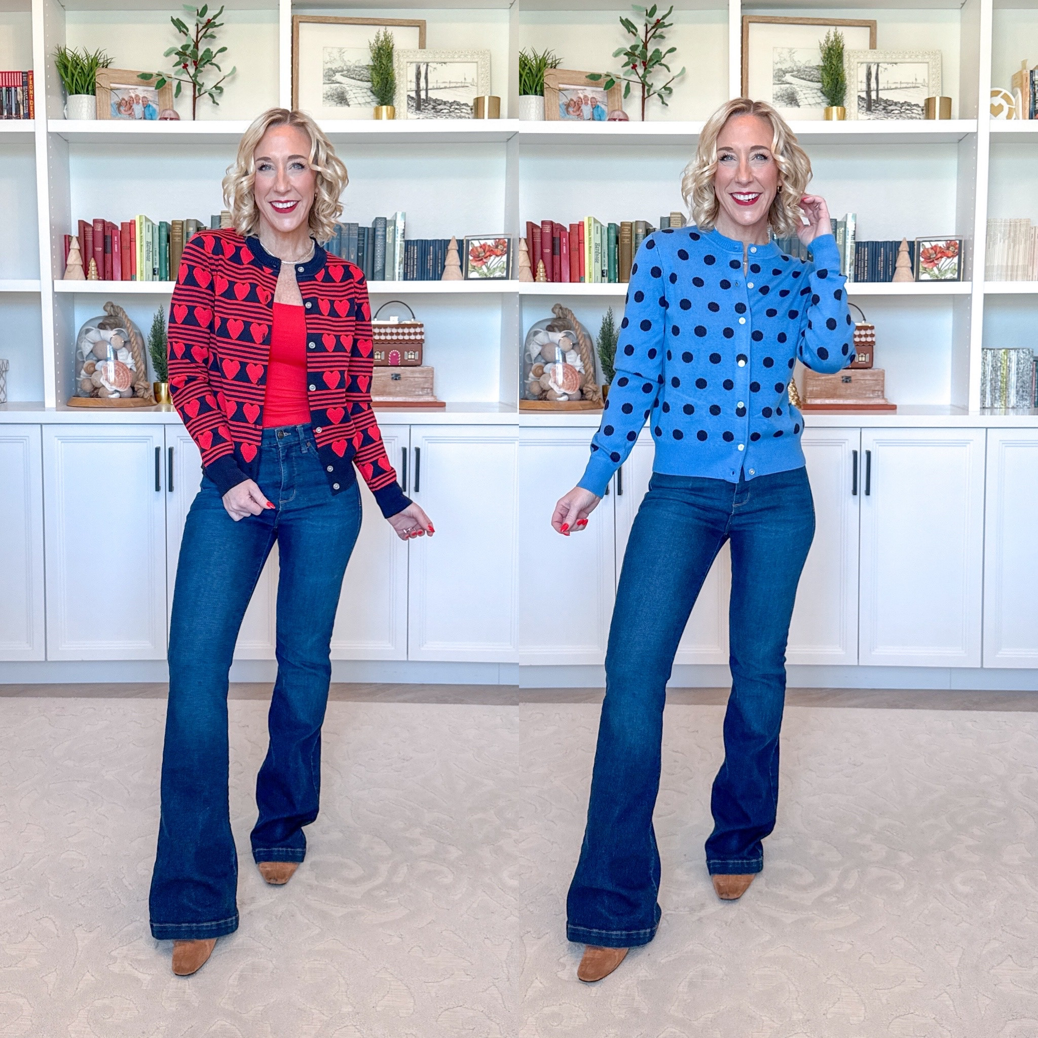 Walmart - new arrivals * Heart Print Cardigan - size XS. $24. 2 colors. * red cami - size small * Flare High Rise Jeans - size 2 (could have done a 0). $25. 1. Cozy Yarn Cardigan Sweater w/ Long Sleeves - size XS. $22. 2 colors. 

 

#LTKFindsUnder50 #LTKOver40 #LTKSeasonal