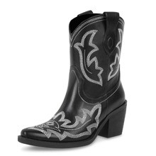 WETKISS Cowgirl Cowboy Western Boots For Women With Block Heel PullOn Tabs And Classic Embroidery Design | SHEIN