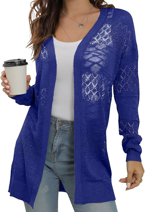 GRECERELLE Lightweight Cardigan Sweaters for Women Crochet Knit Open Front Long Sleeve Loose Casu... | Amazon (US)
