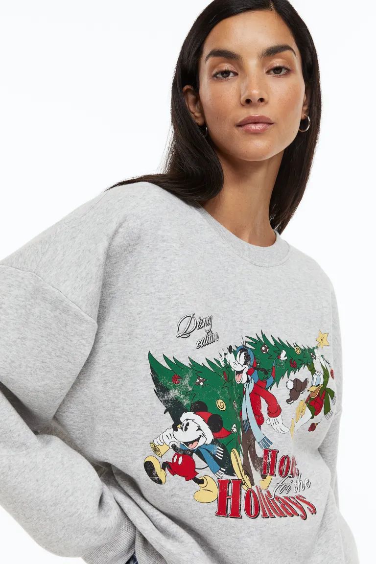 Sweatshirt with Motif - Gray melange/Mickey Mouse - Ladies | H&M US | H&M (US)