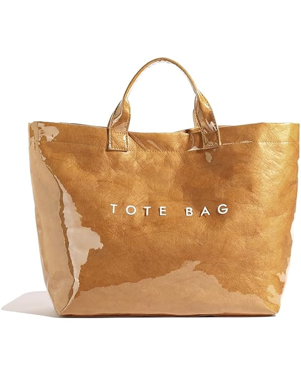 Lushandy PVC Tote Bag Women's Letters Print Large Kraft Paper Carry All Bag Top Handle Clear Hobo... | Amazon (US)