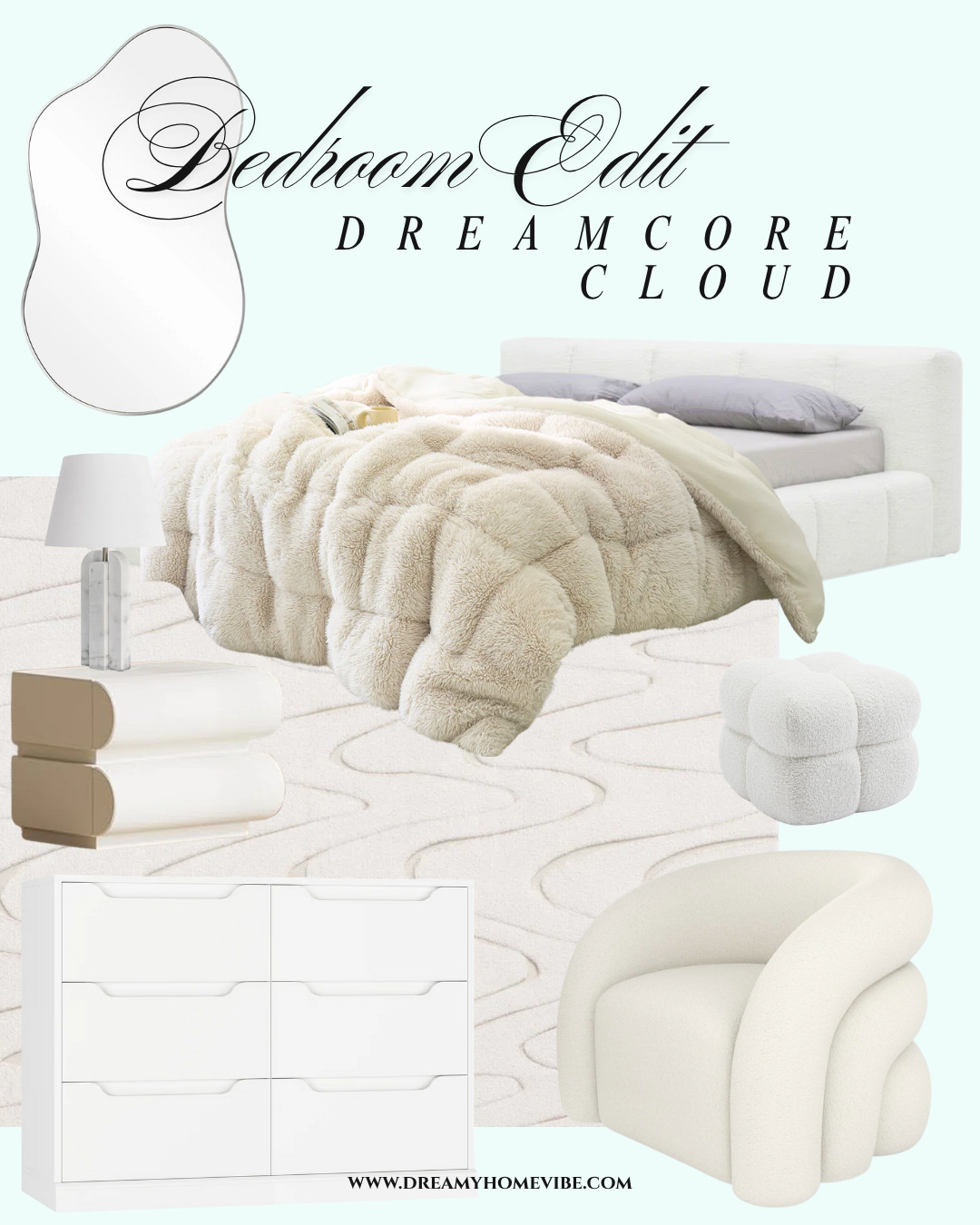 ☁️ Dreamcore Cloud Bedroom Edit ☁️

Soft, airy vibes meet modern style ✨ From the dreamy bed to plush seating and chic lighting, every piece is designed for maximum comfort and effortless style. Perfect for curling up and escaping into your own cloud.

#BedroomGoals #DreamcoreDecor #WayfairFinds #LTKHome #CozyVibes #BedroomStyle #ModernLiving 

 #LTKHome