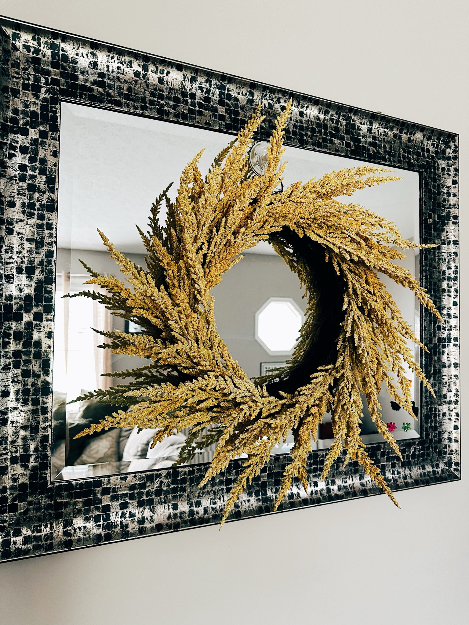 Tried something new for fall and put a wreath on our inside mirror. Whatcha think? 

#LTKSeasonal