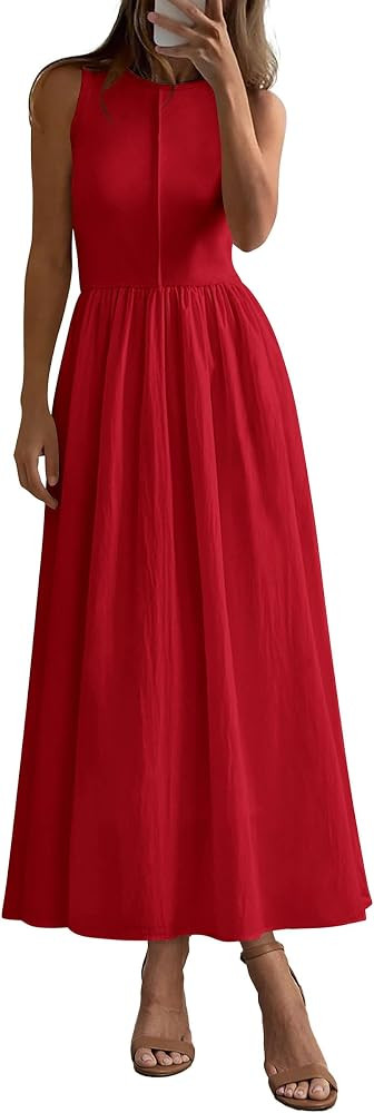 PRETTYGARDEN Pleated Maxi Dresses for Women with Pockets | Amazon (US)