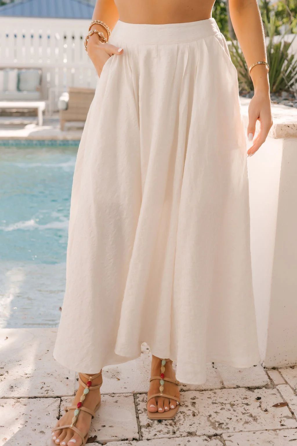 Ivory Textured Pleated Maxi Skirt | Magnolia Boutique