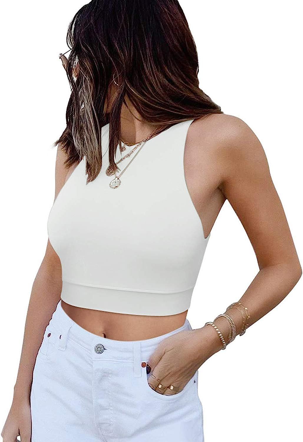 LASLULU Womens Crop Top Workout Yoga Tank Tops Sleeveless Athletic Shirts Muscle Tank Activewear | Amazon (US)