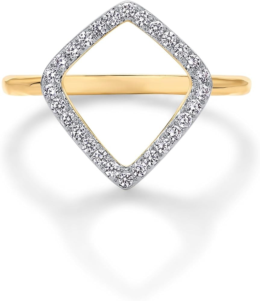 PAVOI 14K Gold Plated Two Toned Mixed Metals Diamond Shaped Geometric Ring for Women with Cubic Z... | Amazon (US)