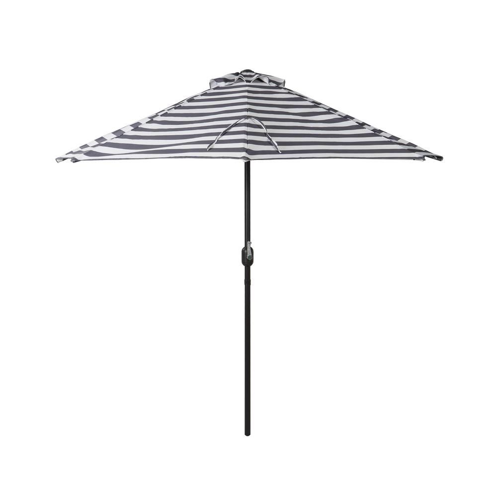 WESTIN OUTDOOR FIJI 9 ft. Market Half Patio Umbrella in Black/White Stripe | The Home Depot