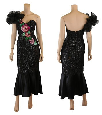 Loralie Vintage 80s Black Sparkle Lace Sequin Wiggle Party Prom Dress sz 8 | eBay | eBay US