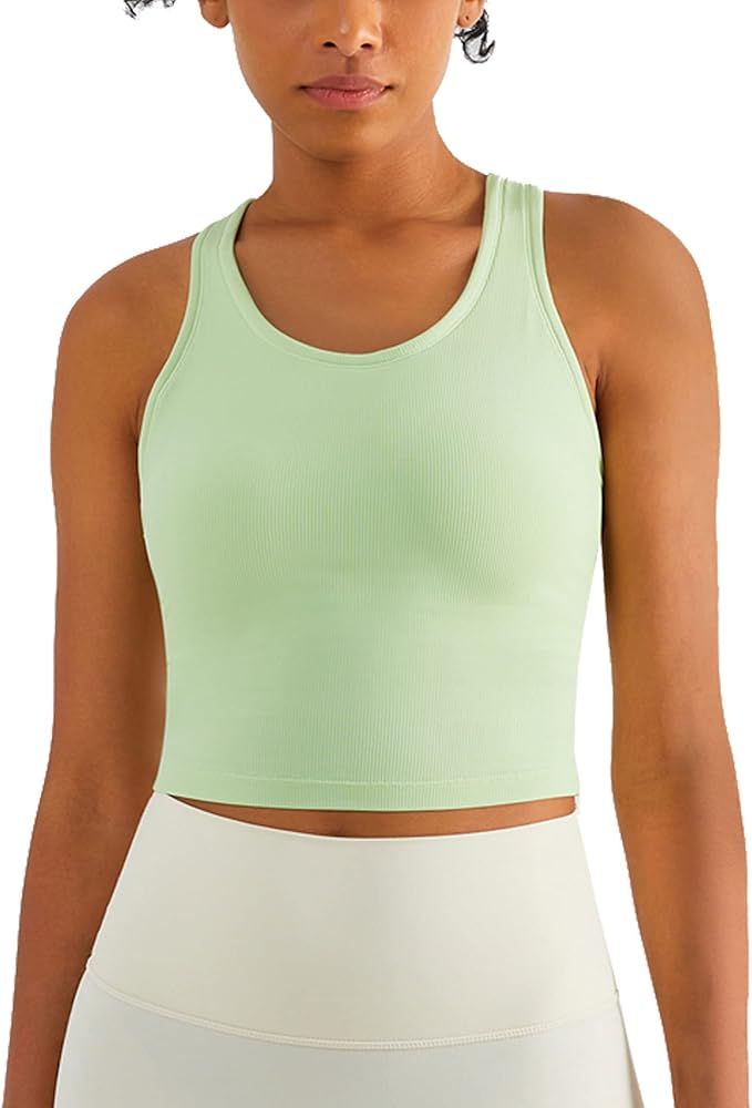 altiland Cropped Workout Tank Tops for Women with Built in Bra, Ribbed Athletic Yoga Running Padded  | Amazon (US)