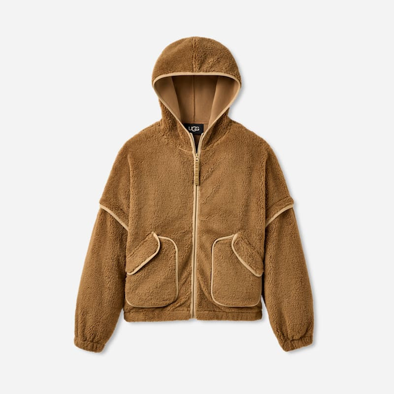 UGG® Women's Mariella UGG®fluff Zip Hoodie Polyester Tops in Chestnut, Size S | UGG (US)