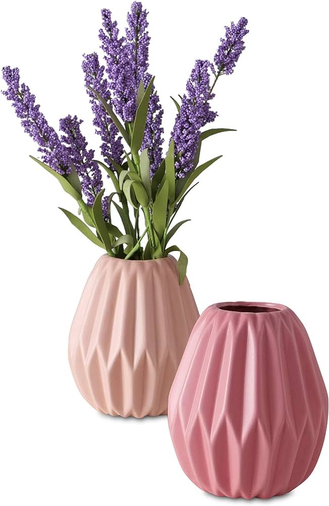 Iconic Scandi Baby Vases, Set of 2, Rosy Pink and Creamy Beige, Geometric, Glazed, Ceramic High F... | Amazon (US)