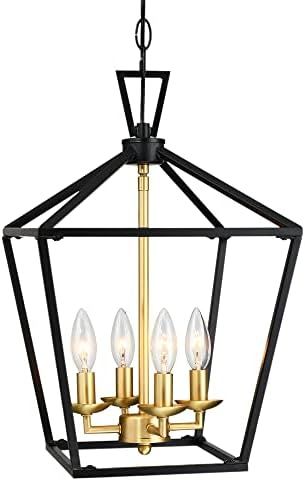 Untrammelife 4-Light Lantern Pendant Light Black and Gold Brushed Brass Kitchen Pendant Light Modern | Amazon (US)