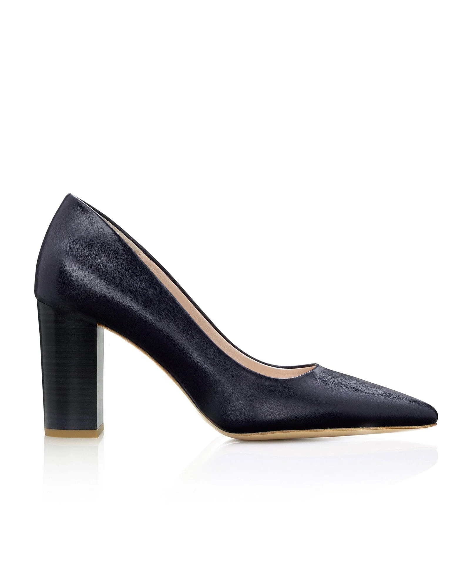 Josie Navy Leather
			Mid Block Heel | Emmy London