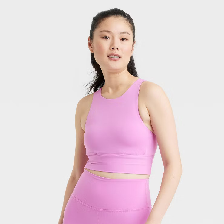 Women's Light Support Brushed Sculpt High-Neck Sports Bra - All in Motion™ Purple M | Target