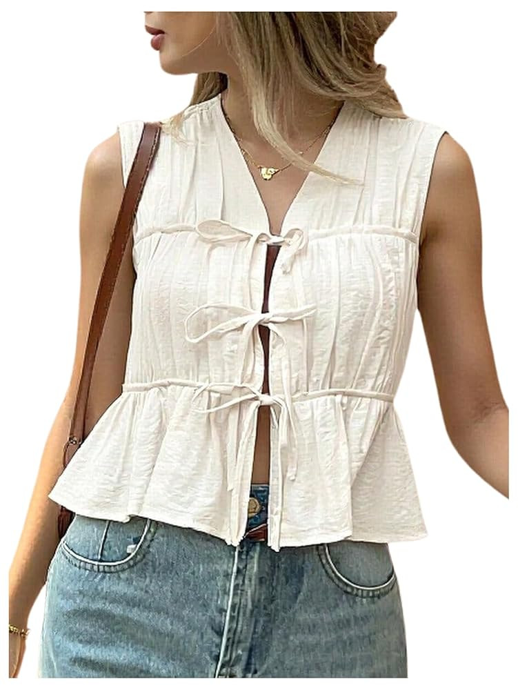 SOLY HUX Women's Tie Front Peplum Shirts Summer Crop Blouse Sleeveless Coquette Babydoll Tank Top | Amazon (US)