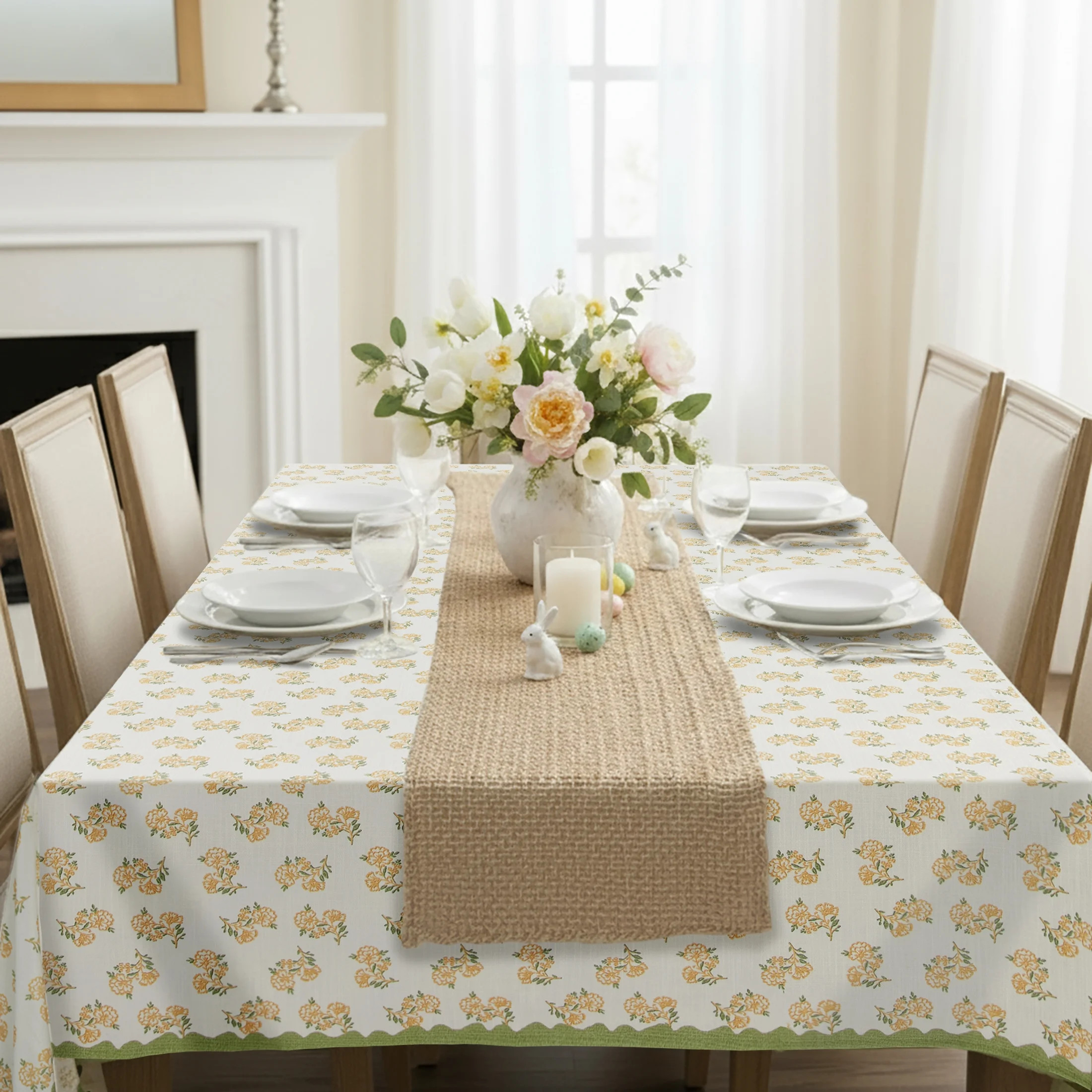 Easter Block Print 60" x 84" Tablecloth - 100% Cotton, Multi-color | Walmart (US)