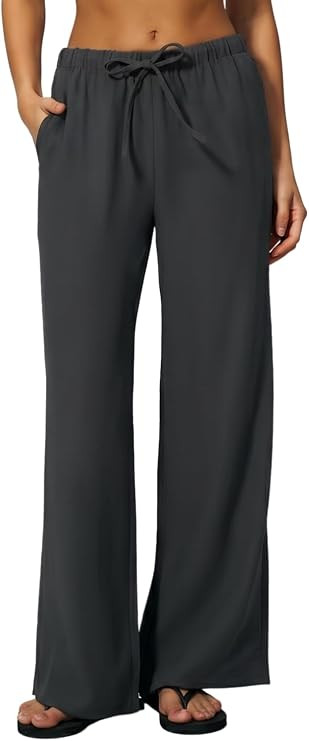 QINSEN Women's Wrinkle-Resistant Wide Leg Palazzo Pants High Rise Flowy Drape Drawstring Elastic ... | Amazon (US)