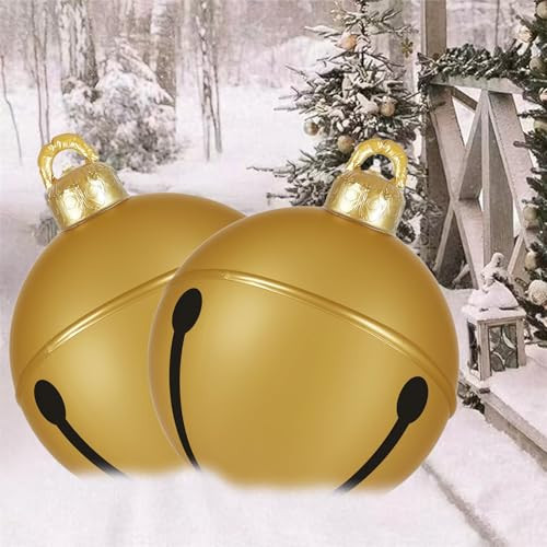 2 Pcs Giant Inflatable Christmas Balls, 24IN PVC Jingle Bell Large Outdoor Indoor Christmas Ornaments,Oversized Blow Up Balls for Garden Yard Patio Decorations (24 Inch Gold, 2) | Amazon (US)