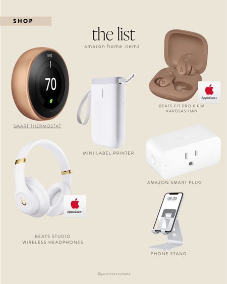 Amazon home: smart plug, thermostat, nest, phone stand, wireless headphones, label printer 

#LTKhome