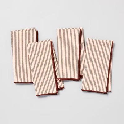 4pk Ticking Stripe with Stitched Edge Cloth Napkin Set Pumpkin Brown - Hearth & Hand™ w... | Target