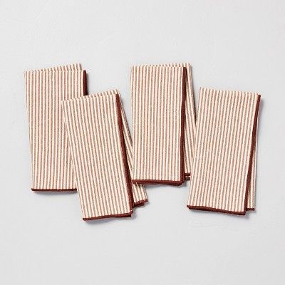 4pk Ticking Stripe with Stitched Edge Cloth Napkin Set Pumpkin Brown - Hearth &#38; Hand&#8482; w... | Target