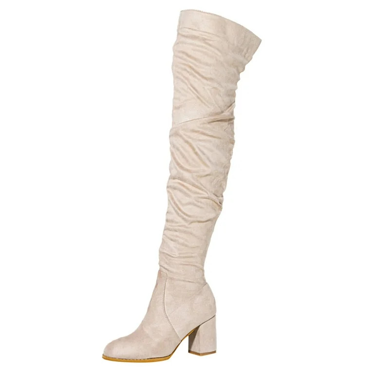 Women Shoes Fashion Knee Long Boots Thick High Heels Over Knee Pleated Suede Long Boots Latex Thi... | Walmart (US)