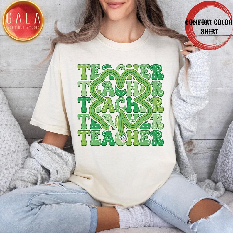 Comfort Colors®teacher St Patrick's Day Shirt, Lucky Clover Shirt, Retro St Patrick Day Teacher ... | Etsy (US)