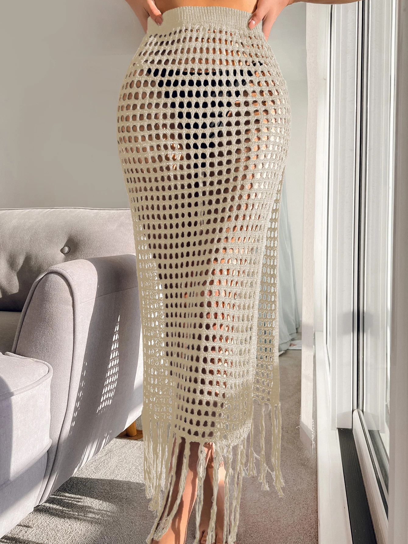 Hollow Out Fringe Hem Crochet Skirt | SHEIN
