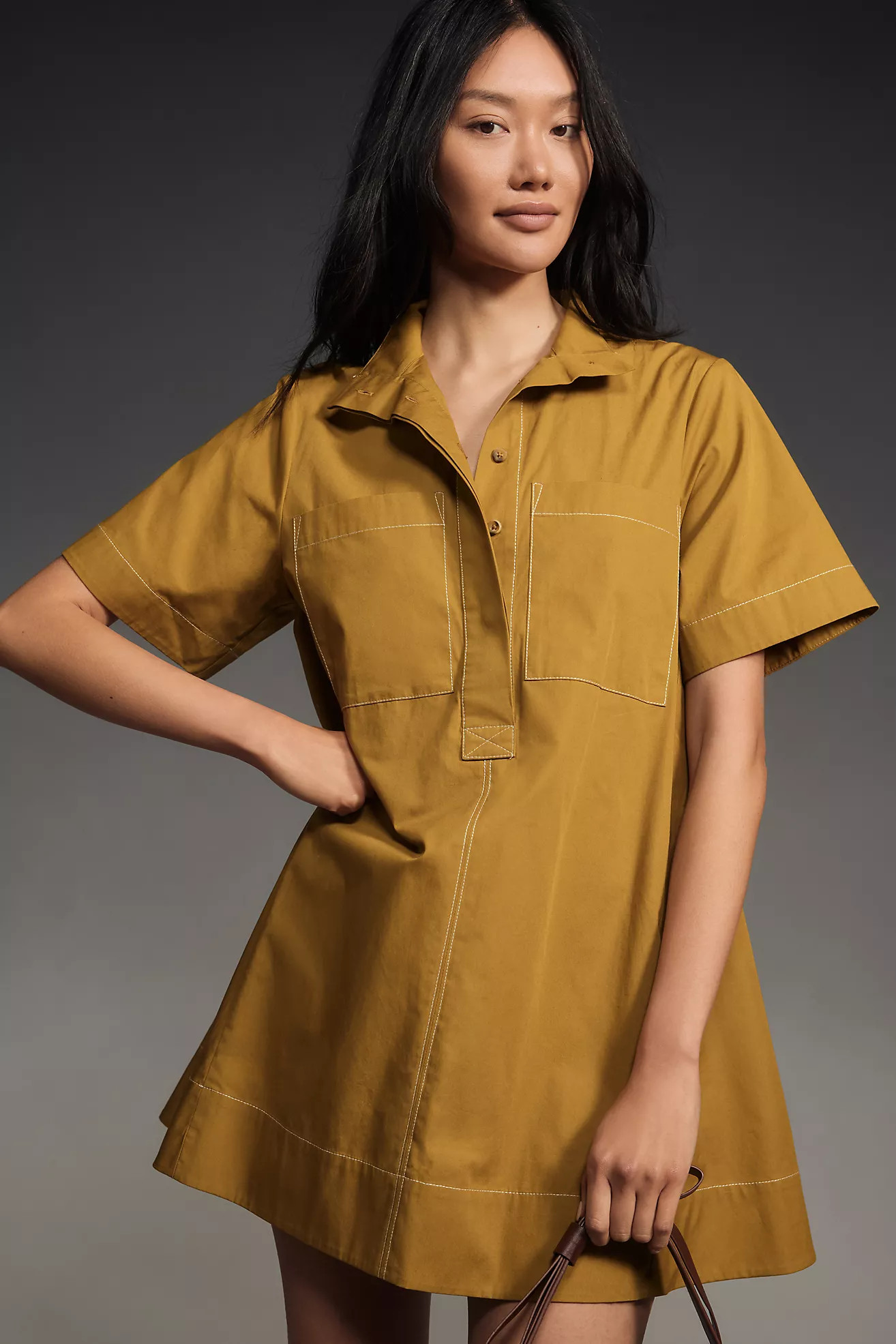 Maeve Short-Sleeve V-Neck Swing Mini Dress | Anthropologie (UK)