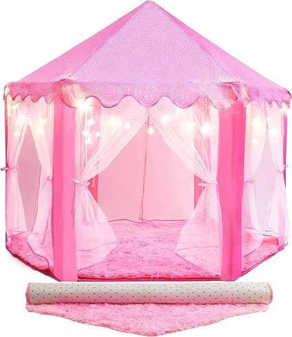 Princess Tent for Kids - Includes Ultra Soft Rug & LED Star Lights | Princess Castle Little Girls... | Amazon (US)