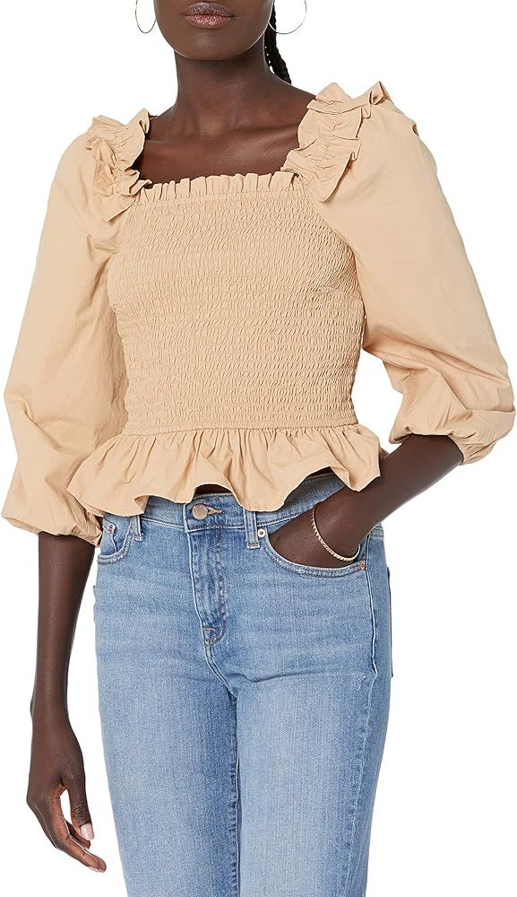 The Drop Women's Marisol Long Sleeve Ruffle Smocked Cropped Top | Amazon (US)