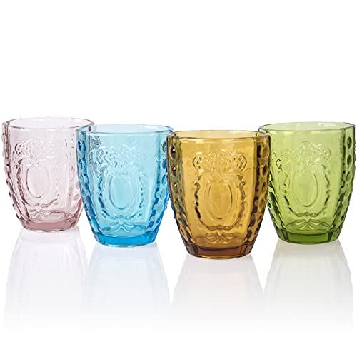 Amazon.com | LA JOLIE MUSE Heavyweight Drinking Glasses, 12oz Colored Vintage Glassware Set of 4, Pr | Amazon (US)
