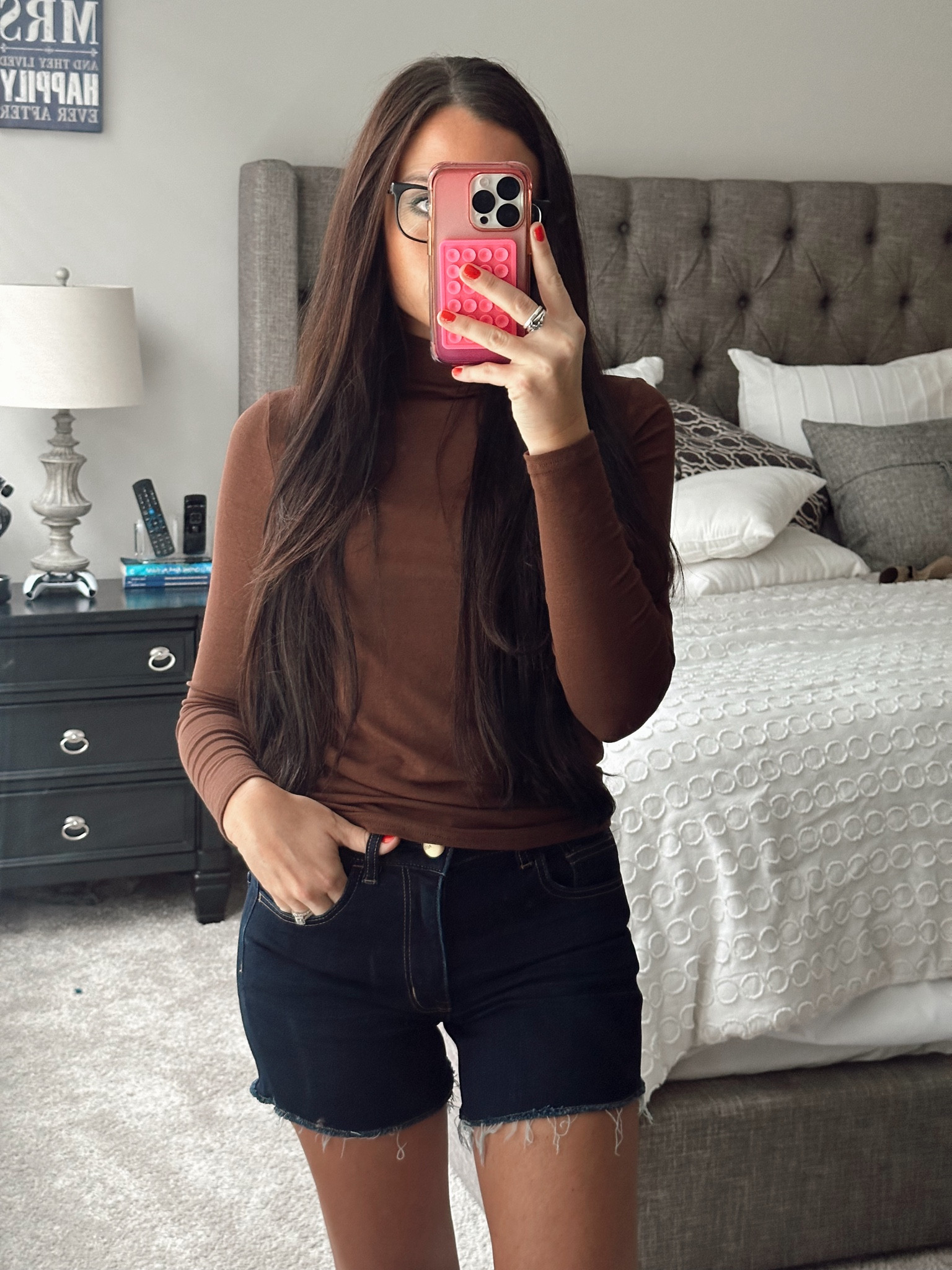 Casual fall outfit . Amazon top
And American eagle dark denim shorts ! I’ve had these shorts for a long time - linked similar modern ones below for you 

Wearing a small top and a size 2 in these denim shorts 

#LTKFindsUnder50 #LTKStyleTip #LTKFallSale