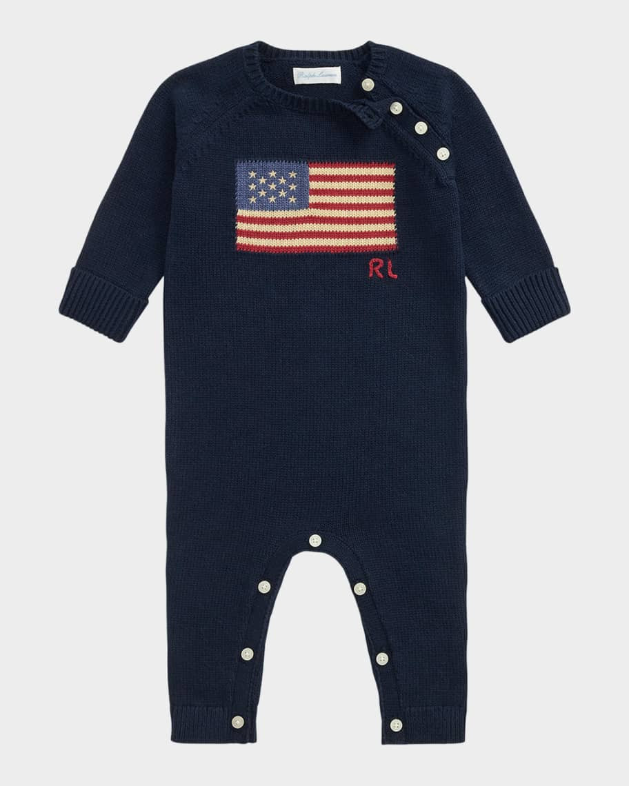 Ralph Lauren Childrenswear Boy's Cotton Flag One-Piece Coverall, Size Newborn-12M | Neiman Marcus