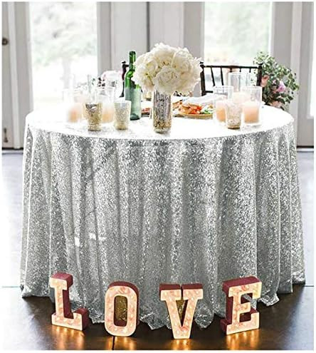 ShiDianYi Round Tablecloth Silver 72 Inch Sequin Tablecloth Glitter Dessert Cake Tablecloth Silve... | Amazon (US)