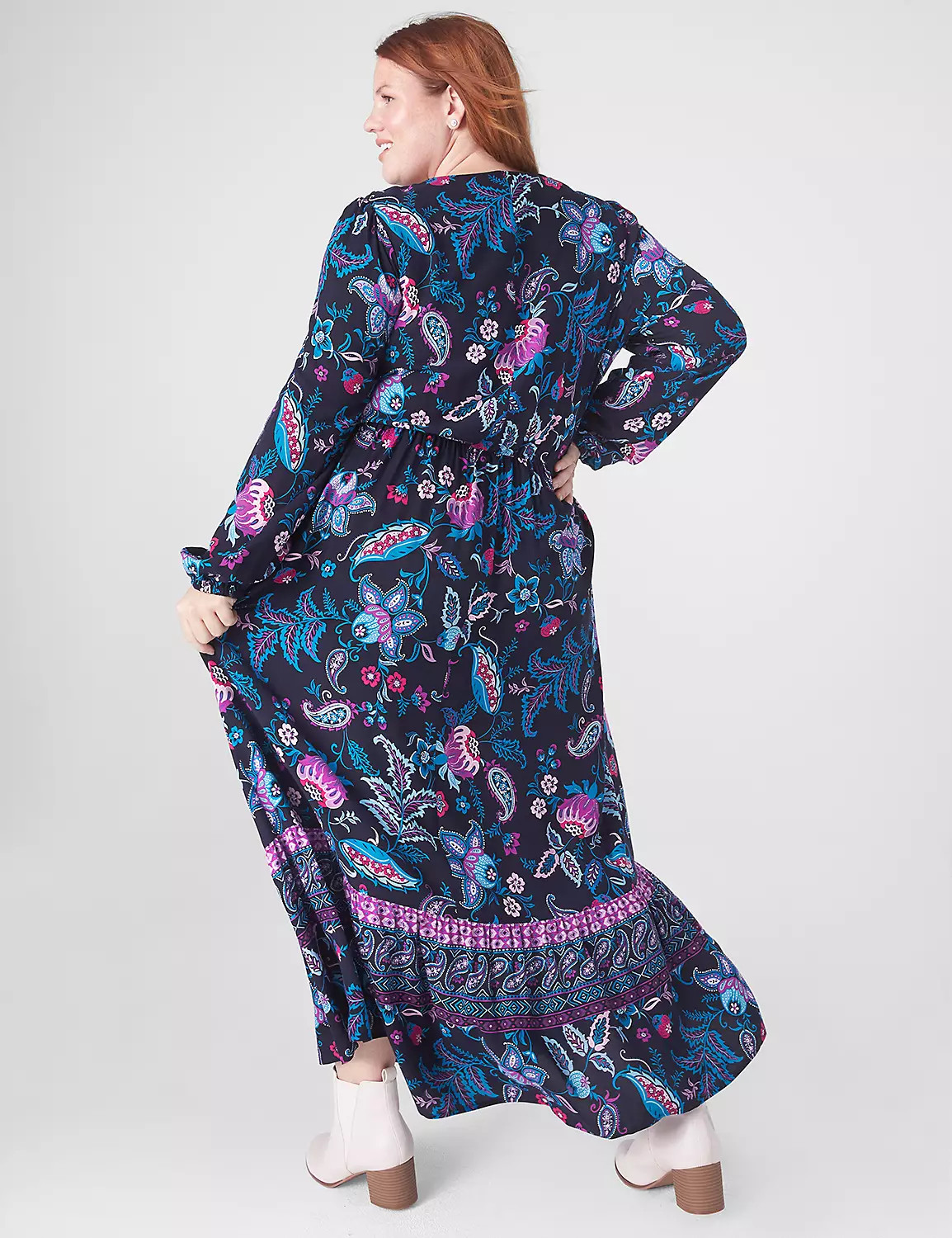 Long-Sleeve Lace-Up Neck Midi Dress | LaneBryant | Lane Bryant (US)