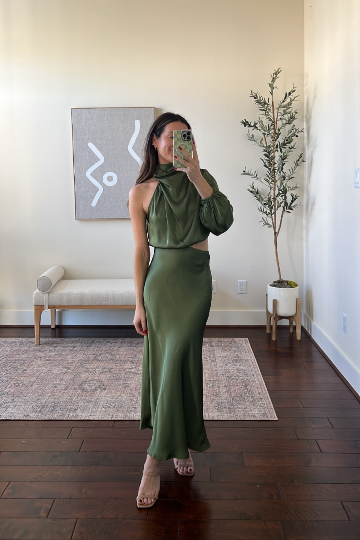 chinese dress ladies One-Shoulder Cut-Out Long Prom Dress with Drape Emerald Green / 2