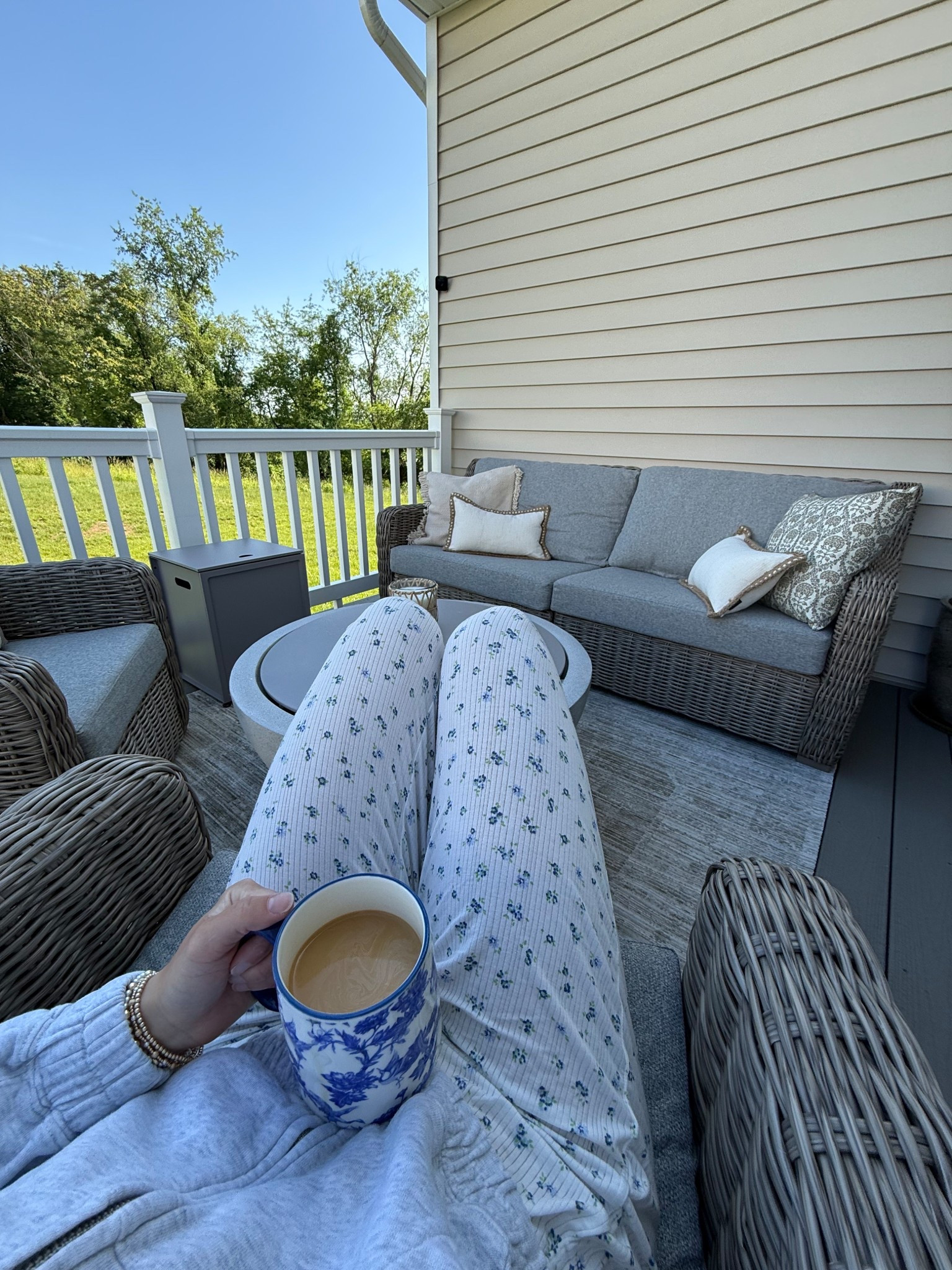 6/2/25 cozy morning on the deck 🫶🏼 cozy morning routine, better homes and gardens furniture, neutral outdoor living, deck furniture setup, soft morning reset, cozy home patio, neutral deck decor, coffee and deck vibes, patio refresh, soft neutral home, neutral outdoor style, builder grade glow up, outdoor living moments, cozy slow start, neutral outdoor essentials