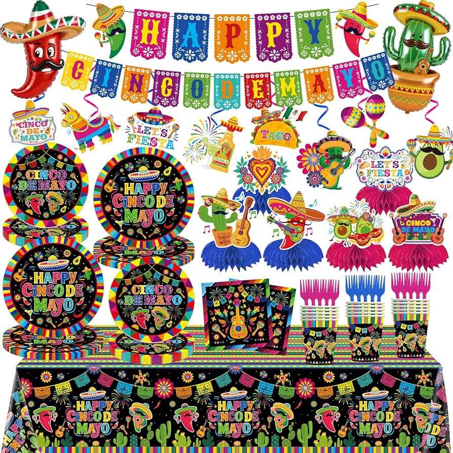 Cinco de Mayo Party Decorations, 118Pcs Mexican Fiesta Party Decorations Set with Banner, Hanging... | Amazon (US)