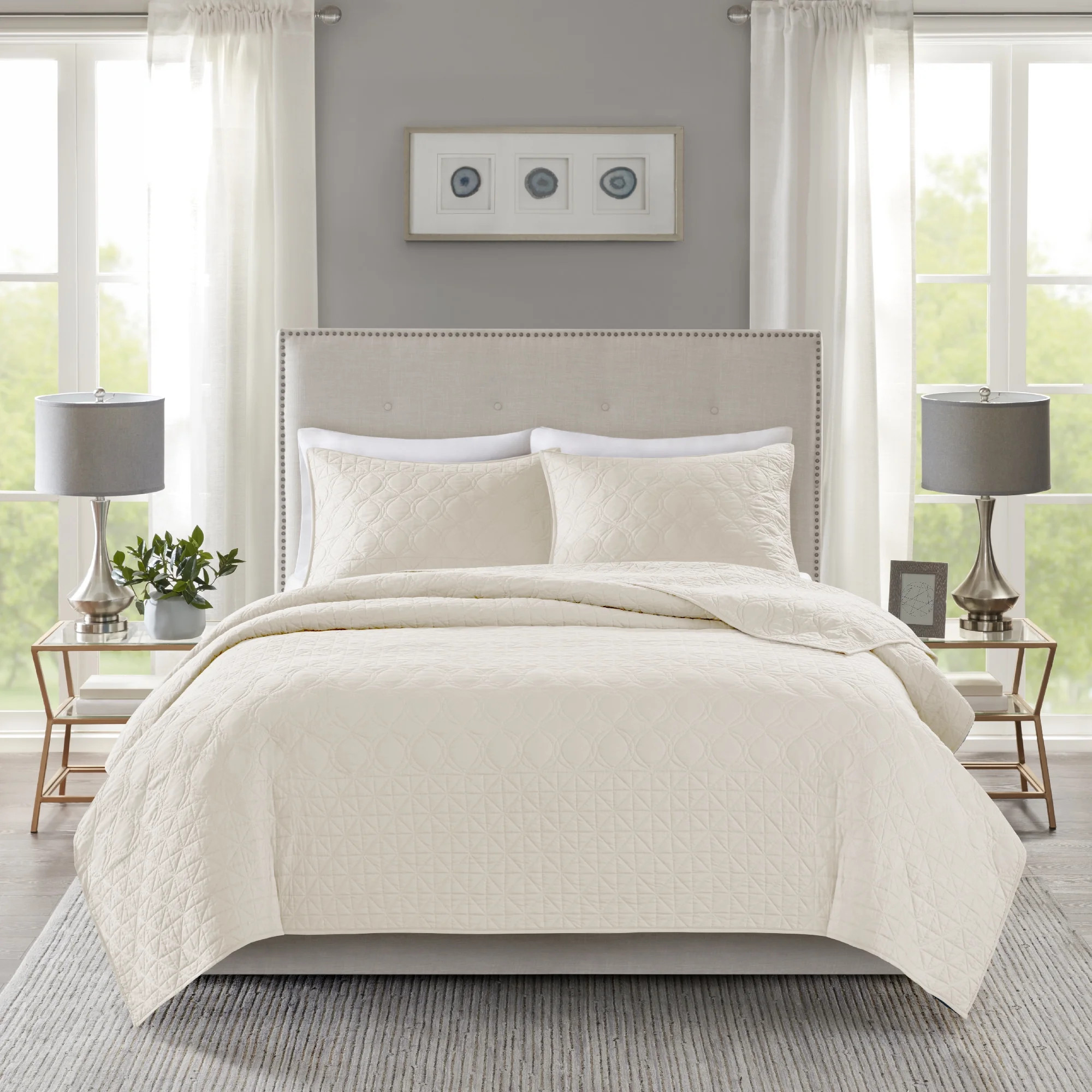 Home Essence Hollie Super Soft 3 Piece Coverlet Set, King/Cal King, Cream | Walmart (US)