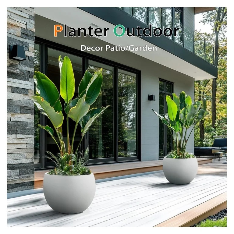 Ball Concrete Planter Outdoor Indoor, Large Tall Cement Plant Pots for Trees Flowers (Gray, 20 in... | Walmart (US)