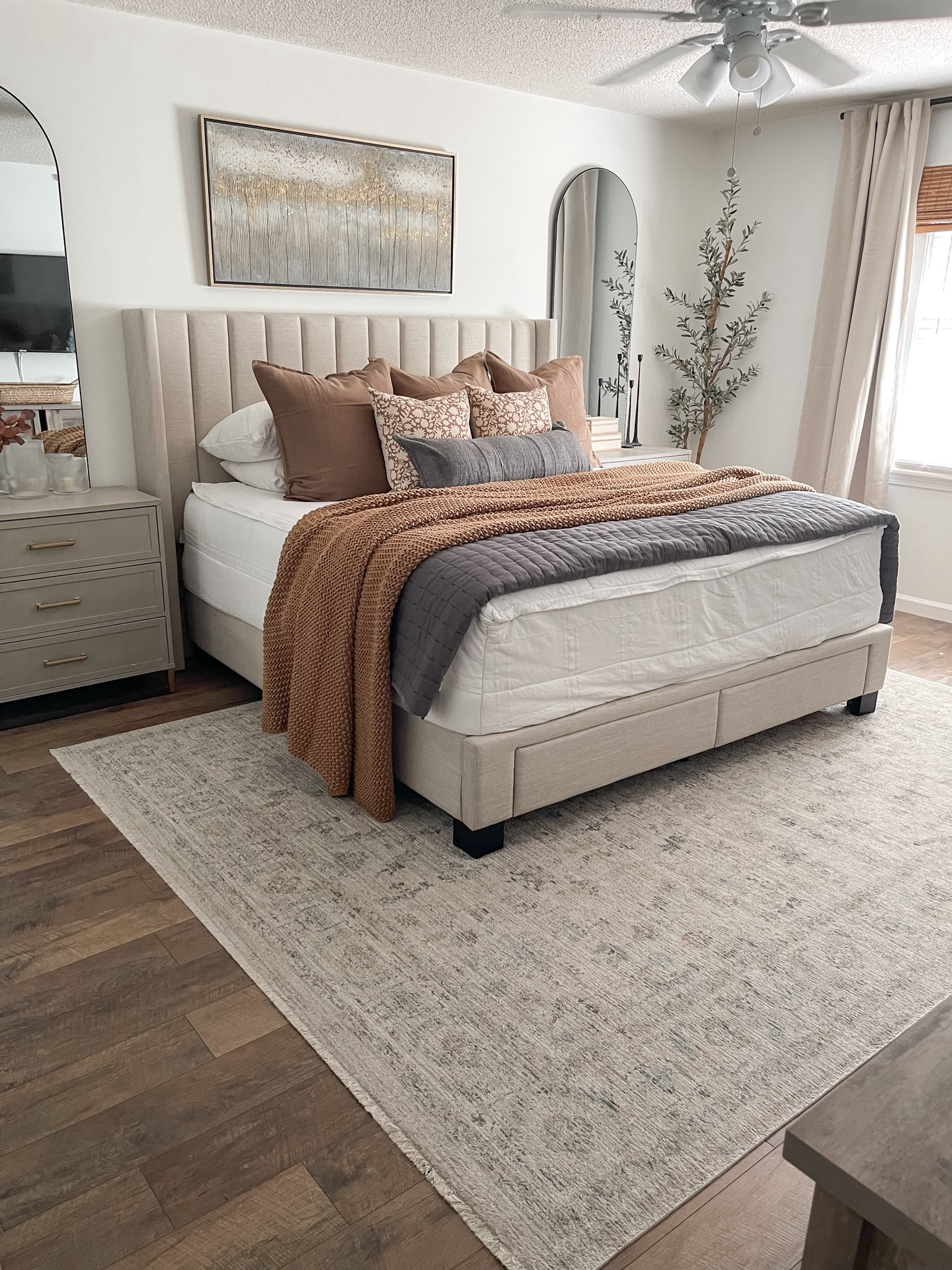 My fall bedroom 

Keep the big pieces in a space neutral and easily update a space for the  seasons with simple changes: 
•Quilts or Throw blankets
•Pillow covers 
•Greenery stems/florals

Bedframe is from MALOUF Home- linked on my Instagram - master bedroom story highlight bubble. 

Walls: BM Chantilly Lace

Flooring: Select Surfaces Barnwood 

#LTKHome #LTKStyleTip #LTKSeasonal