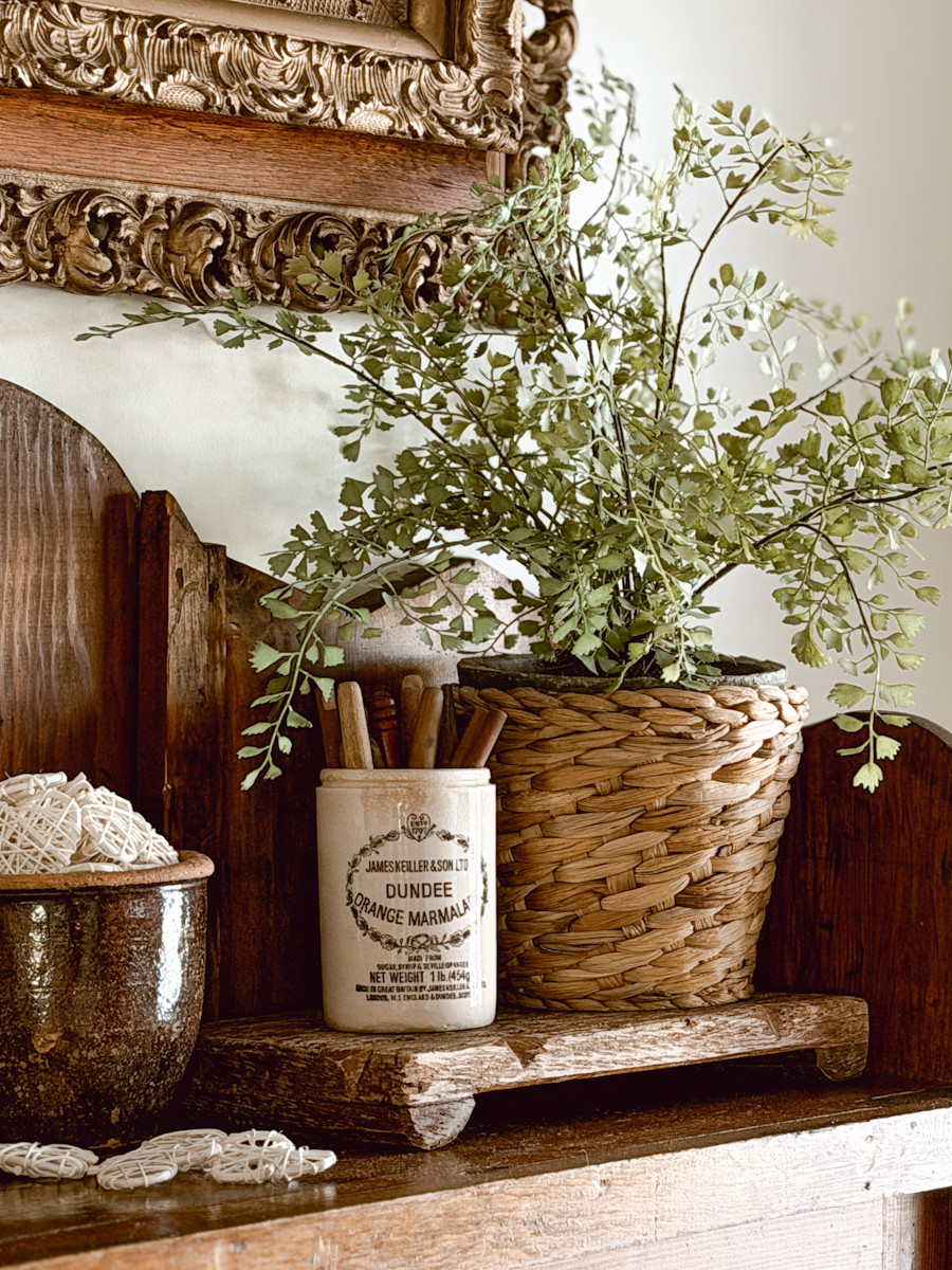 Just a simple tabletop Spring decor setup with my new faux potted greens. I added a lot of neutrals with extra textures. This is a great example of mixing new and old items together in one design.  

 #LTKSeasonal #LTKHome #LTKFindsUnder100