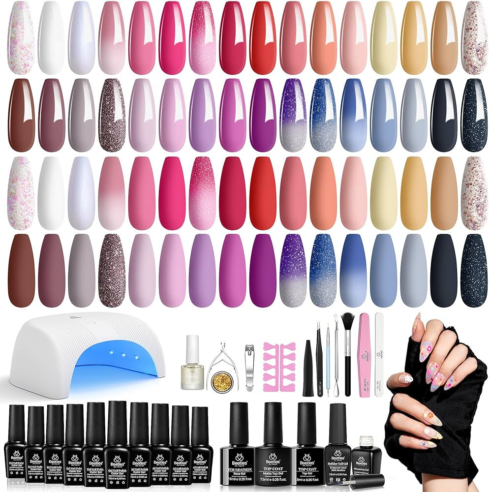 Beetles Gel Nail Polish with Uv Light 53Pcs Gel Starter Kit 32 Colors Pink Red Glitter Gel Polish... | Amazon (US)