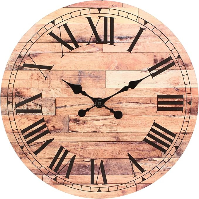 Stonebriar Old Fashioned 18 Inch Round Wood Battery Operated Hanging Wall Clock | Amazon (US)