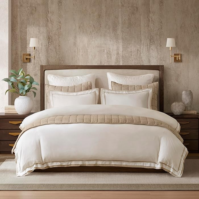 Harbor House Linen Blend Duvet Cover Set White/Gold, King/Cal King, 70% Rayon 30% European Linen,... | Amazon (US)