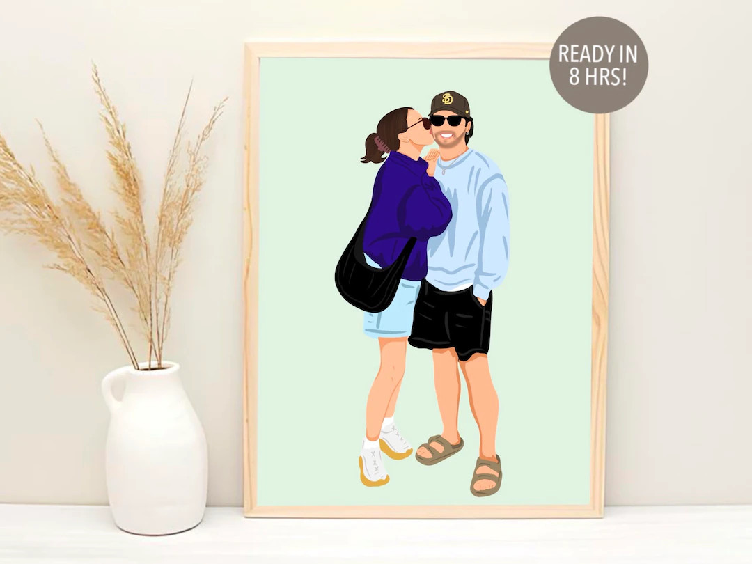 Custom Couple Portrait, Birthday Gift for Him, Cartoon Illustration, Personalized Boyfriend Gift,... | Etsy (US)