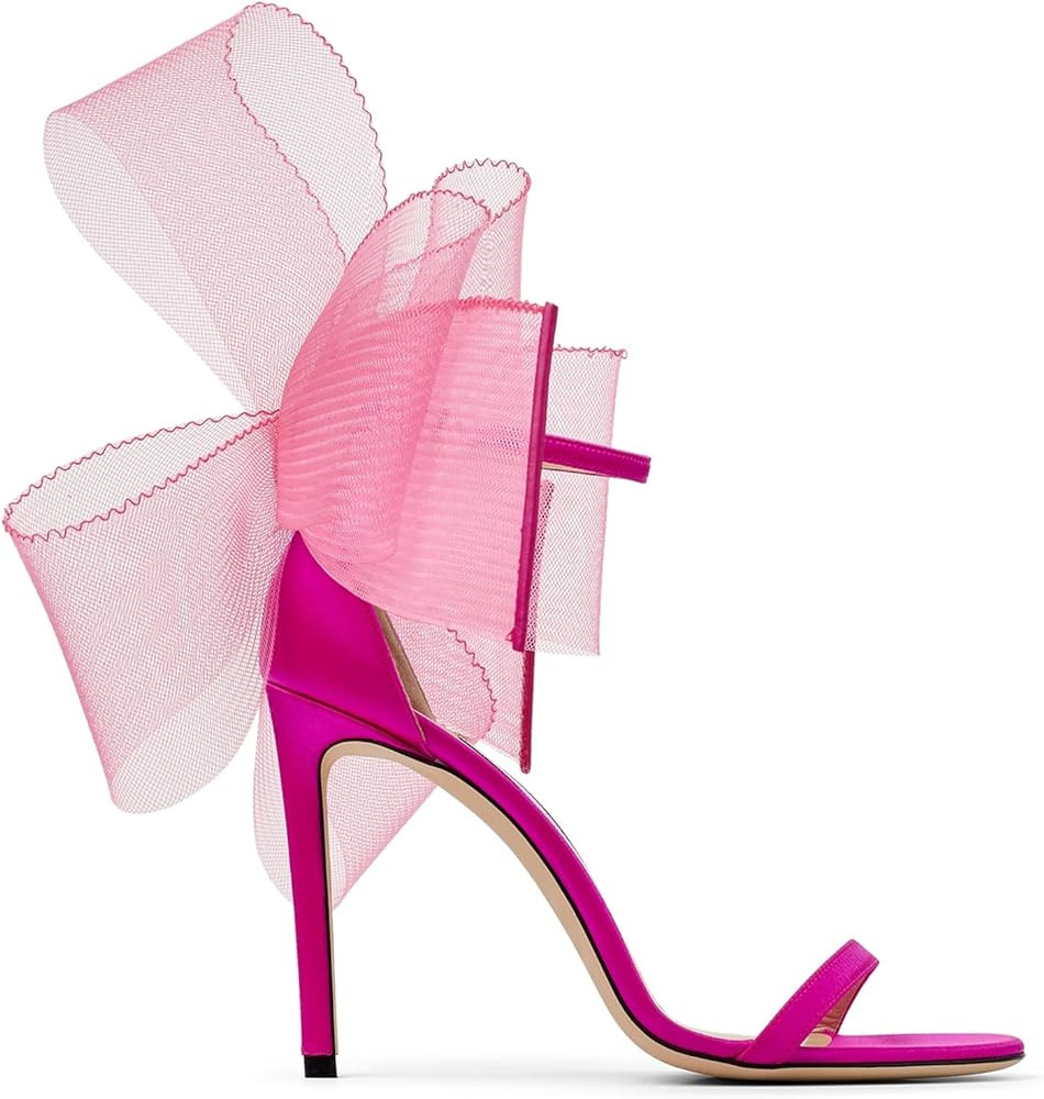 Women's One Strap Heeled Sandals Open Toe Bow Knot Satin Pumps Ankle Buckle Strap Stiletto Heels ... | Amazon (US)