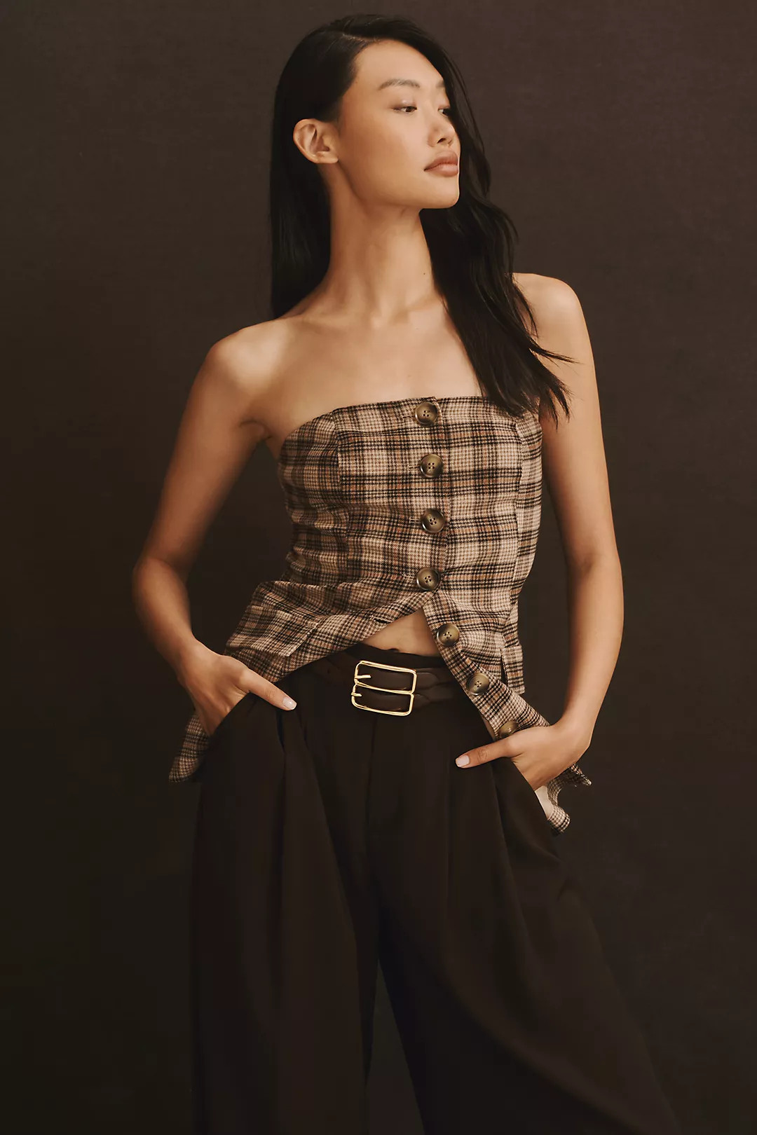 Flat White Strapless Button-Front Top | Anthropologie (US)